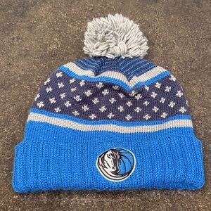 Mitchell & Ness Dallas Mavericks Blue and Gray Pom-Pom Beanie